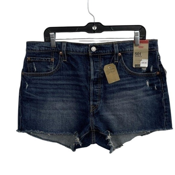 Levi's Pants - Levis 501 Original High Rise Denim Shorts Blue Distressed Raw Hem Size 34 NEW